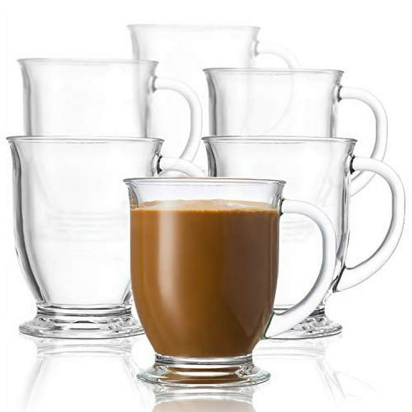 Kook Glass Coffee Mugs, with Handles, Clear Tea Cups, for Hot Beverages, Latte, Irish Coffee, Cappuccino, Espresso, Dishwasher Safe, Large, 15 oz, Set of 6