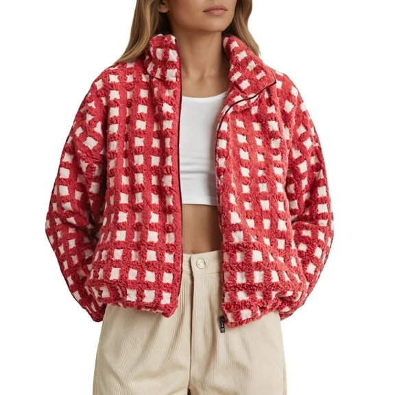 Jackets For Women Causal Sherpa Fall Jacket Loose Button Down Plaid Winter Coats