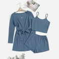 thumbnail image 5 of Women's 3 Piece Pajama Set Loungewear Robe Top and Shorts Comfortable Sleepwear, 5 of 5