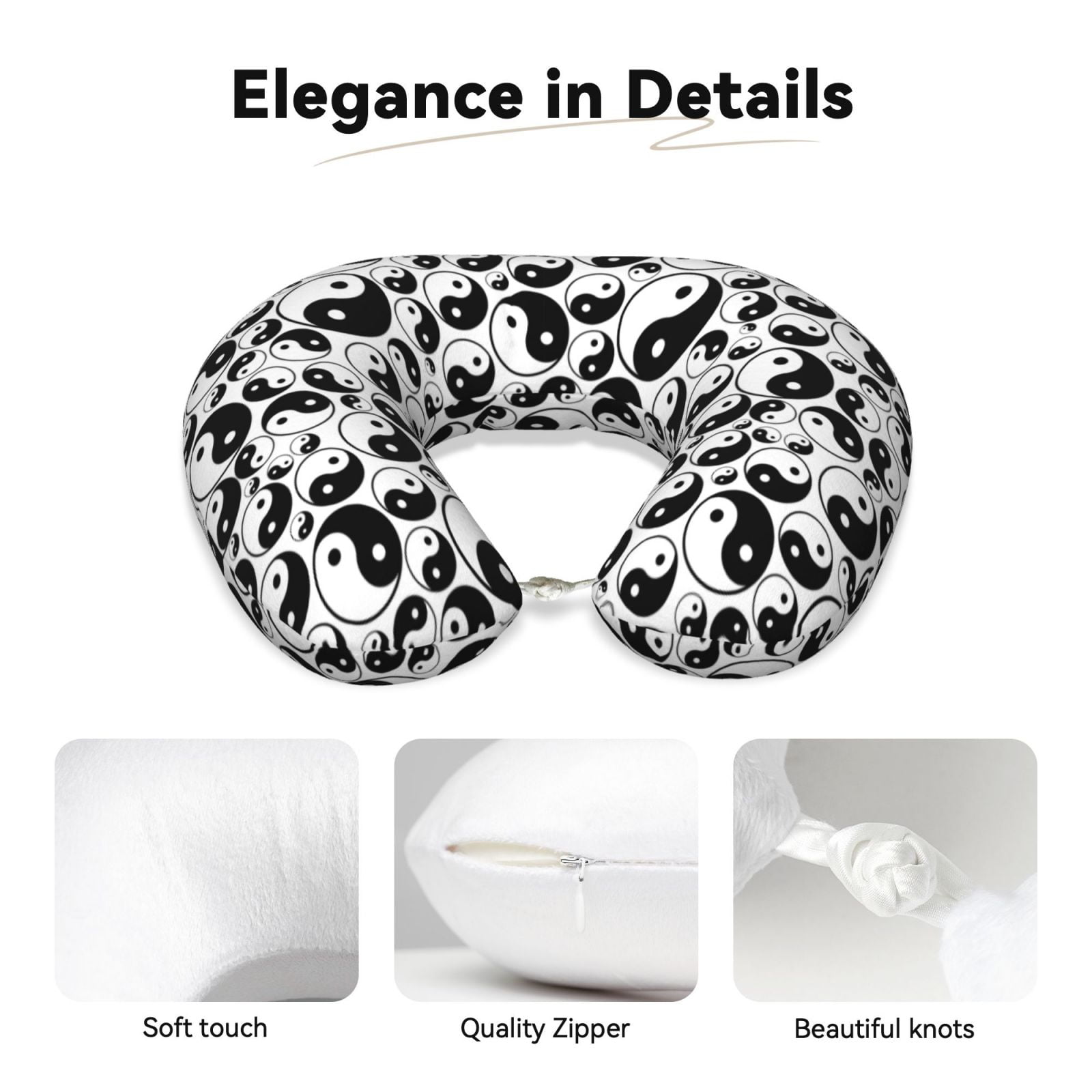 Xecao Yin And Yang Print Memory Foam Cervical Neck Pillow Versatile U-Shaped Pillows for Home,Office,Camping,Travelling,Soft Washable Cover