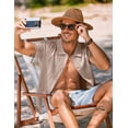 thumbnail image 2 of COOFANDY Mens Knit Button Down Shirt Short Sleeve Casual Polo Shirts Vintage Summer Beach Shirts Coffee, 2 of 5