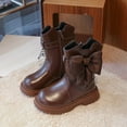 thumbnail image 6 of Miluxas Girls Kids Bow Knot Mid Calf Boots Versatile Faux Leather Side Zipper Solid Color Casual Shoes Brown 2.5(37), 6 of 8