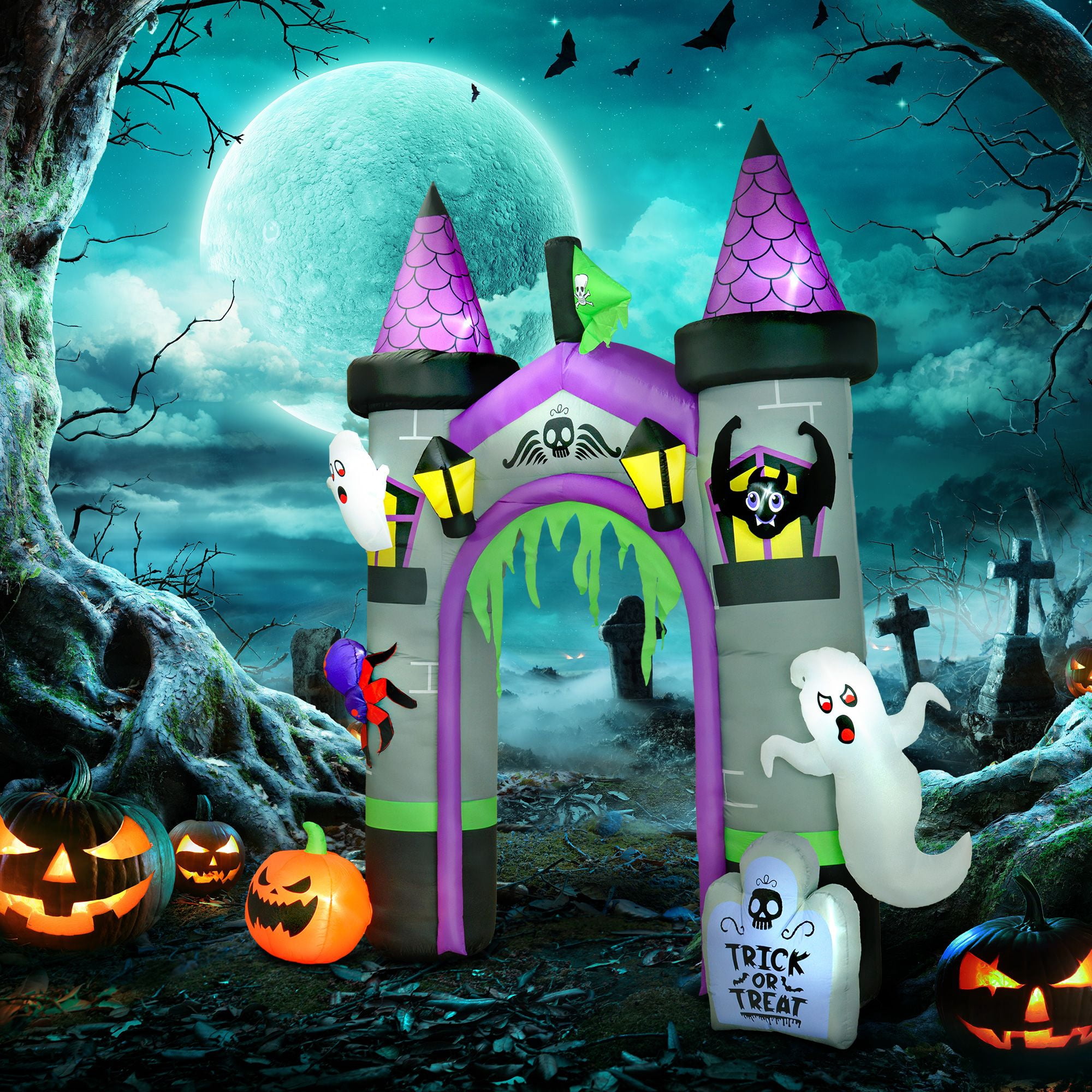 Alvantor Inflatable Halloween Archway 12ft Outdoor Arch Decoration with Pumpkin, Spider and Bat for Yard,Garden & Party