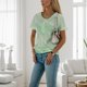 thumbnail image 4 of Gibobby Camiseta de manga corta para mujer Twill Tshirt Casual Fashion Cuello Round Short Women Button Neckline Women's Blouse(Verde,CH), 4 of 5