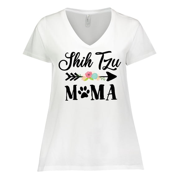 Inktastic Shih Tzu Mama with Flowers and Arrow Women's Plus Size V-Neck T-Shirt