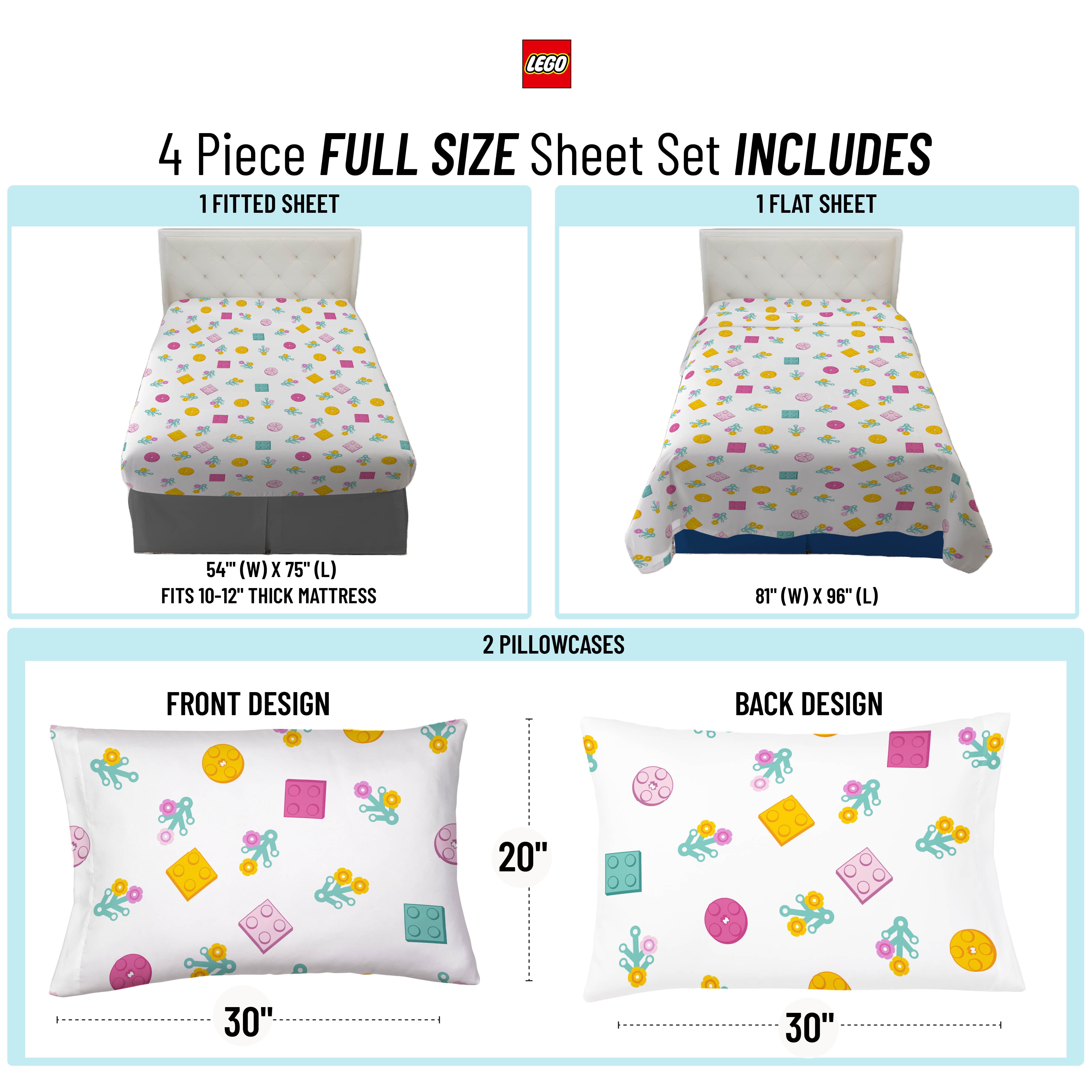 LEGO® Floral(s) Kids 4 Piece White Bed Sheet Set, Full