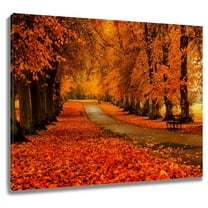 HVEST Orange Forest Fall Wall Art Autumn Leaf Thanksgiving Canvas Wall Art Nature Autumn Landscape Framed Wall Decor for Living Room Bedroom Home, 16 X 12 inches