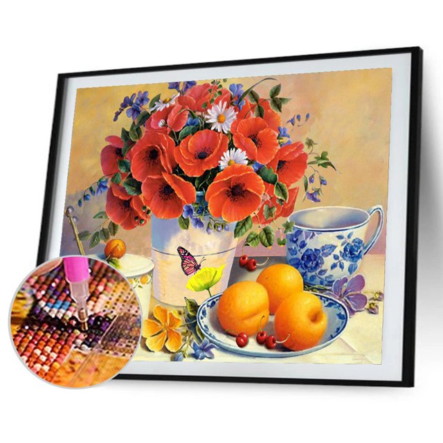 Cuadros Decorativos Kit de pintura de diamante 5D flor de fruta taladro redondo completo arte de pared DIY (X323) Wdftyju embutido en tela
