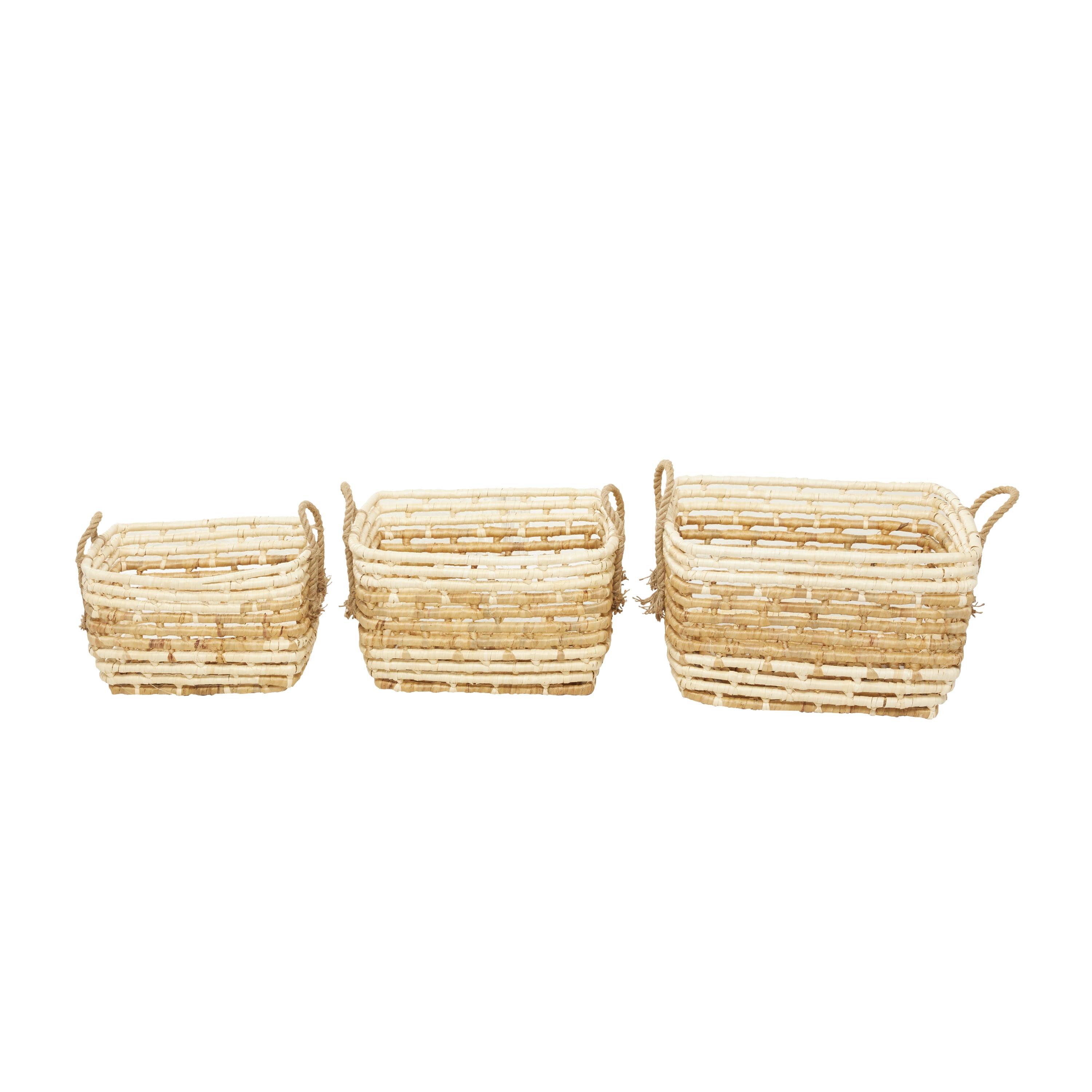 DecMode 16"W, 14"H Sea Grass Contemporary Storage Basket, Brown, 3-Piece