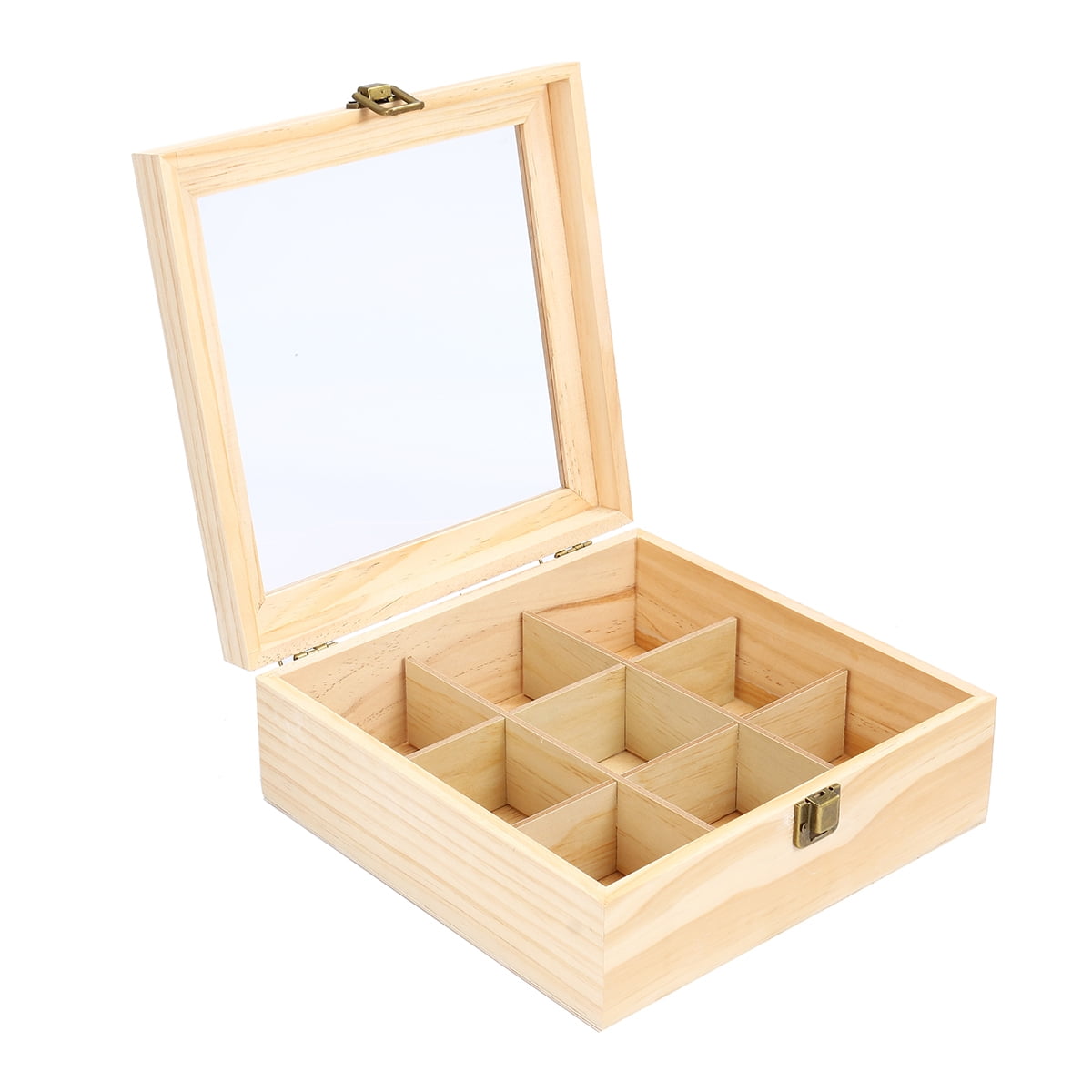Wood Bamboo Tea Storage Bag Box Organizer Holder Sorter 5 Compartments Clear 