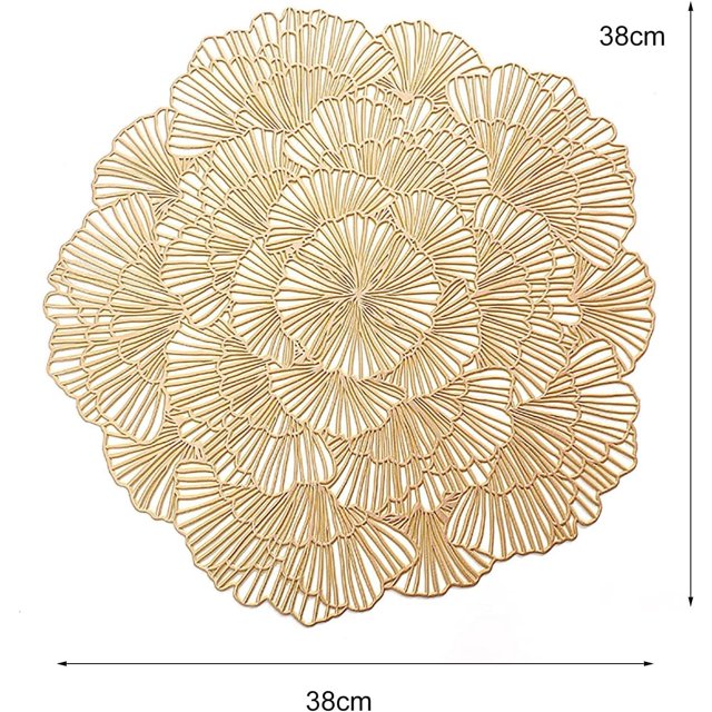 Juego de 4 manteles individuales elegantes y refinados con forma de flor huecos de PVC, reutilizables, prácticos manteles para mesa para decoración de comedor (bronce) brillar Electrónica