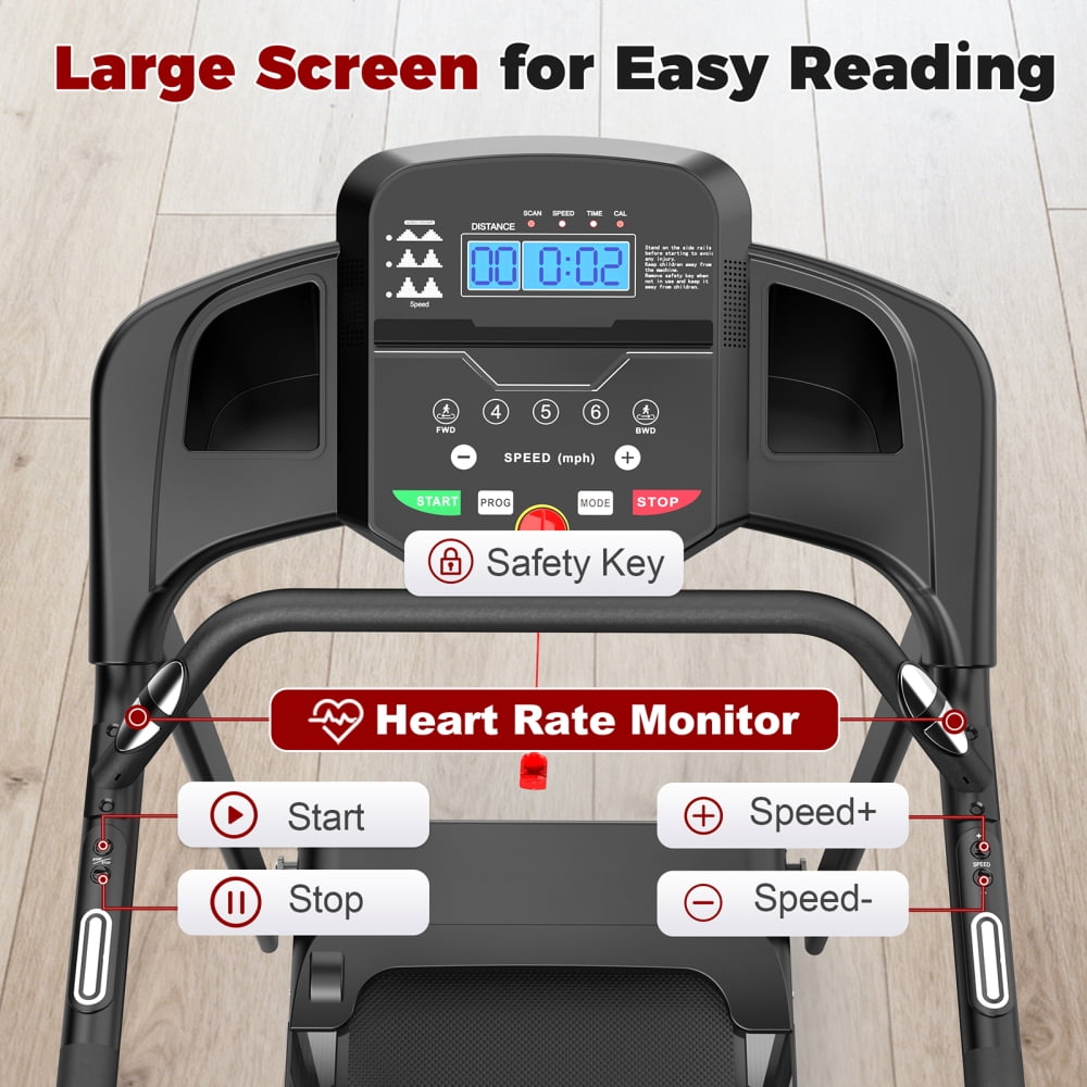 AUU Foldable Walking Pad Treadmill for Seniors, Exercise Treadmill with Stable & Safe Design, Large LED Display, Long Handrail for Balance, 300 lbs Capacity