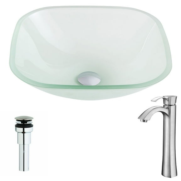 Tempered Glass Vessel Sink with Brushed Nickel Single-Handle Faucet - Lustrous Frosted Finish - ANZZI Vista Series LSAZ081-095B - ANZZI