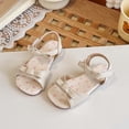 thumbnail image 7 of Viluyesy Girls Sandals Kids Summer Open Toe Daisy Flower Bow Hook and Loop Strap Flat Princess Shoes Beige Size 2 Big Kids, 7 of 7