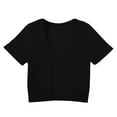 thumbnail image 2 of DuoJiaJ Women's Short Length Fitted V Neck Ribbed High Elasticity Bustier Short Sleeve Top Women's Linen Shirts Black L, 2 of 5