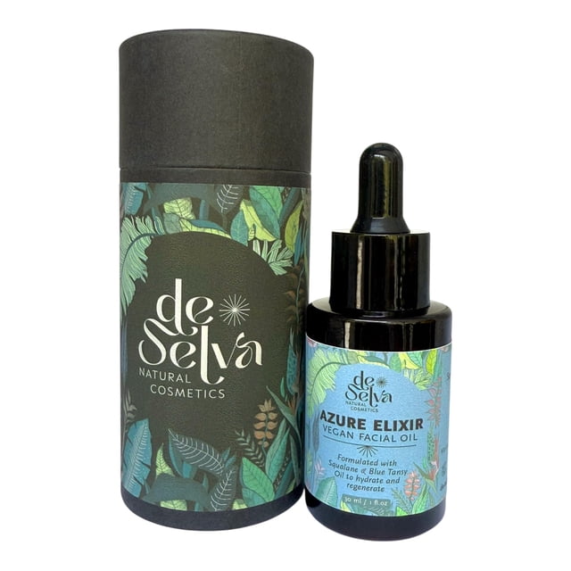 DE SELVA Azure Elixir - Aceite facial de tanaceto azul con camelia escualano y jojoba | Aceite facial hidratante y calmante para pieles mixtas y sensibles | Fórmula vegana y ligera | 1 onza