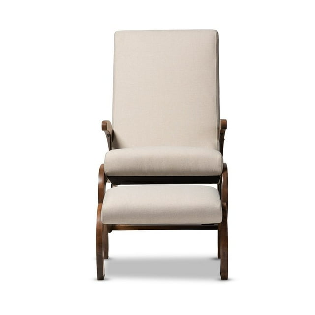 Baxton Studio Kaira Fabric and Wood Rocking Chair with Ottoman in Beige