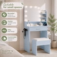 thumbnail image 4 of ICEELF Blue Makeup Vanity with Chair, Small Vanity Desk with Mirror & 3 Color Lights, Girls Vanity Set with Power Outlet for Small Space, 4 of 9