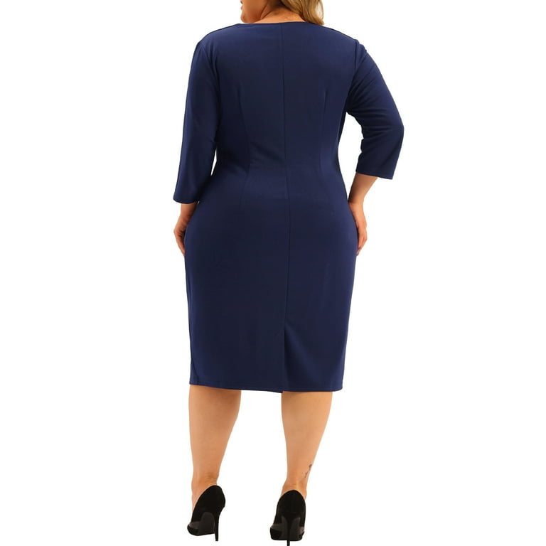Unique Bargains Women s Plus Size Square Neck Pleated Front Sheath Dresses 4X Royal Blue Size 4XL