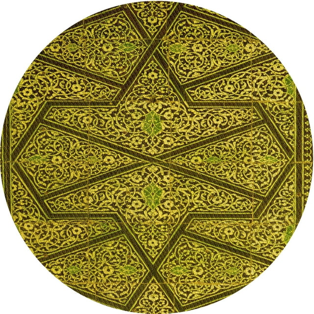 Ahgly Company Machine Washable Indoor Round Transitional Golden Brown Yellow Area Rugs, 5' Round