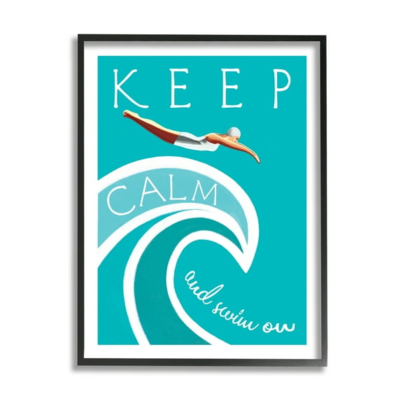 Stupell Industries Keep Calm Swim On Phrase Female Diver Blue Wave, 24 x 30, Designed by Elizabeth Tyndall