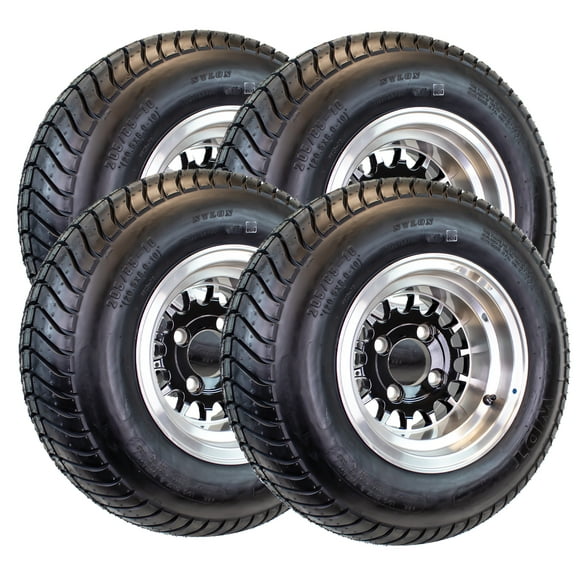 eCustomrim 4-Pack 205/65-10 Trailer Golf Cart ATV Offroad Tire On 10X7 Gloss Black Rim A7