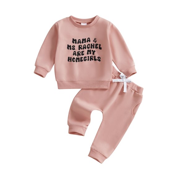 Toddler Kids Girl Winter Outfit 6 12 18 24 Months 2T 3T 4T Letter Print Long Sleeve Sweatshirt Solid Elastic Waist Long Pants 2 Piece Clothing Set