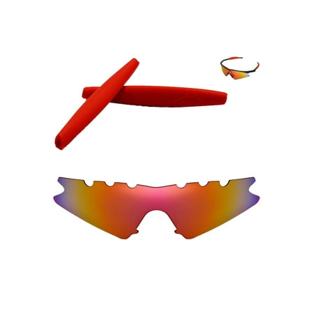 Walleva Fire Red Polarized Vented Replacement Lenses And Red Earsocks For Oakley M Frame Sweep Sunglasses