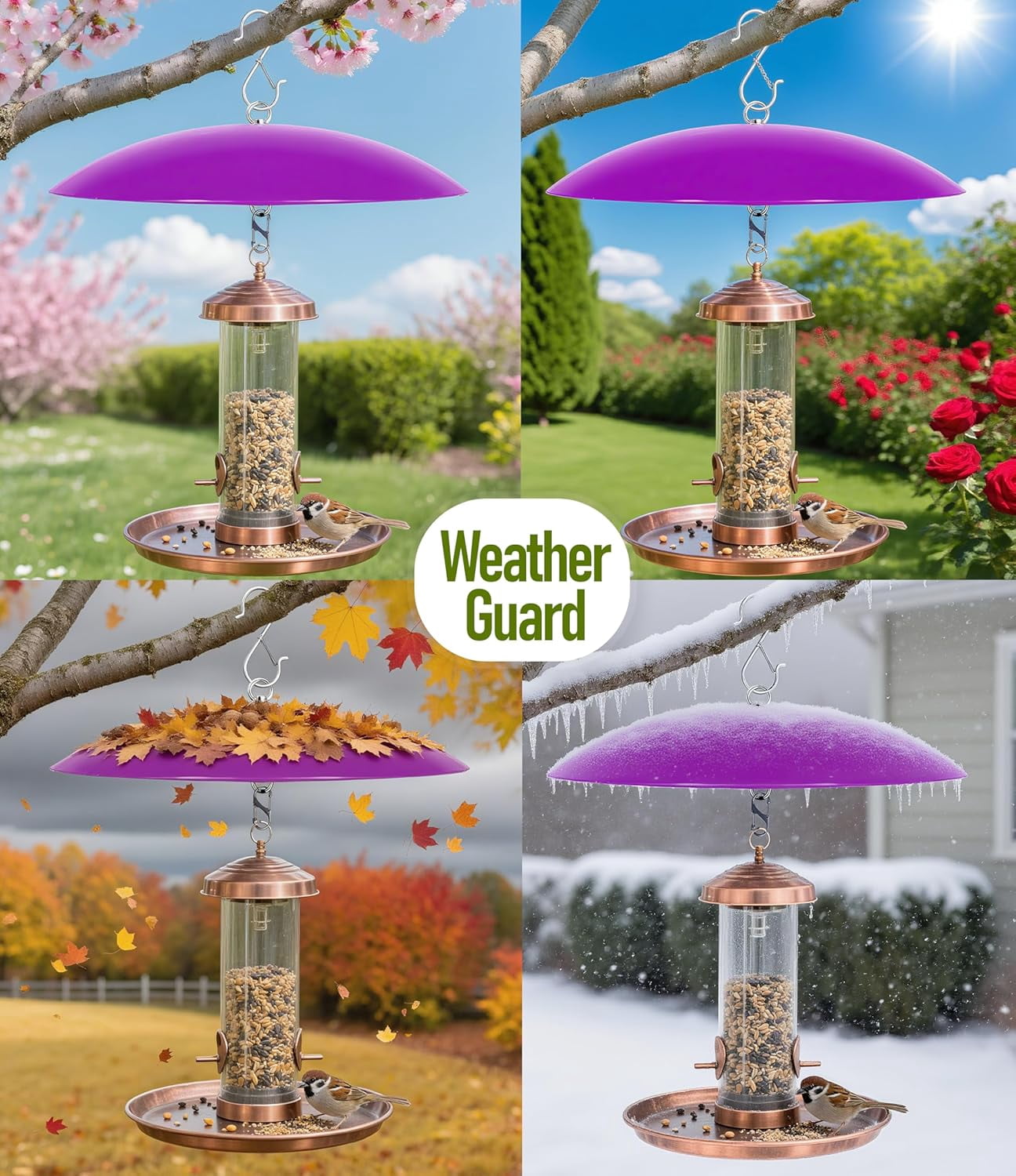 13" Bird Feeder Rain Cover,Bird Feeder Dome,Hummingbird Feeder Guard, Proof Bird Feeders Baffle,Smart Birds Feeder's Umbrella (Purple),2Pack