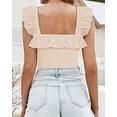 thumbnail image 3 of YOUI-GIFTS Womens Square Neck Ruffle Strap Ribbed Sleeveless Tank Tops Long Sleeve Bodysuits, 3 of 5