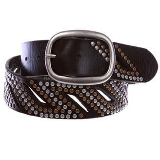 3721 Genuine Vintage Retro Circle Studded Leather Belt- Interchangeable Genuine Vintage Retro Circle Studded Leather Belt  main image 3