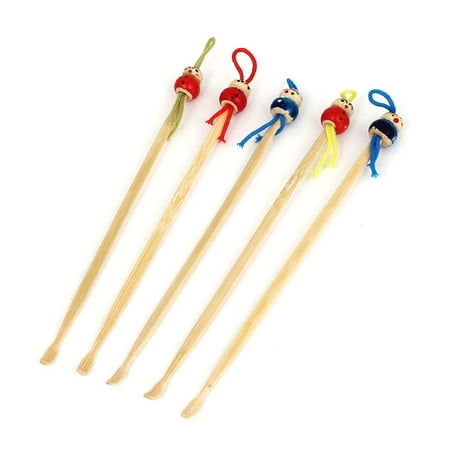 Unique Bargains Bamboo Ear Pick Spoon Curette Ear Wax Remover Cartoon Doll Decor 5 Pcs