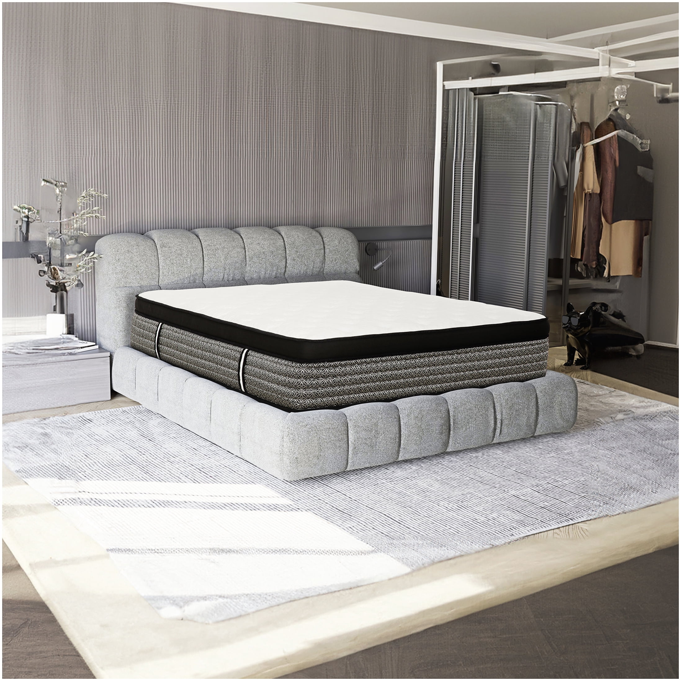 CHAMPFLAG King Size Euro Top Hybrid Mattress, 16 Inch Plush Feel, Cooling Gel Foam & Pocket Springs for Support, Motion Isolation, CertiPUR-US, White