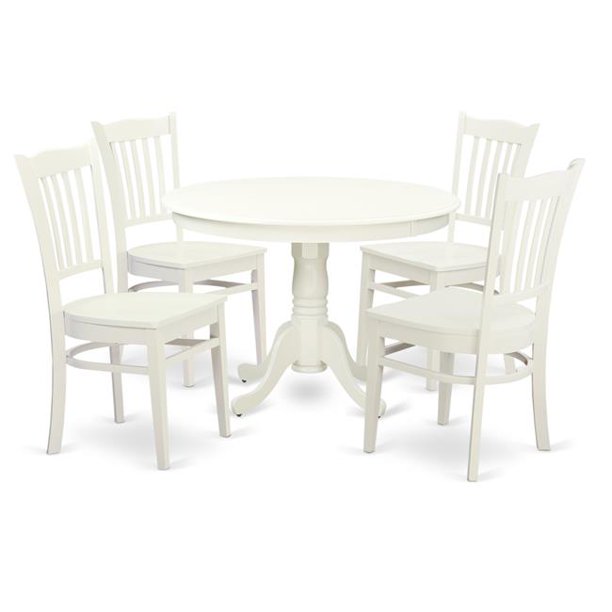 Dining Set One Round Kitchen Table & 4 Chairs with Solid Wood Seat