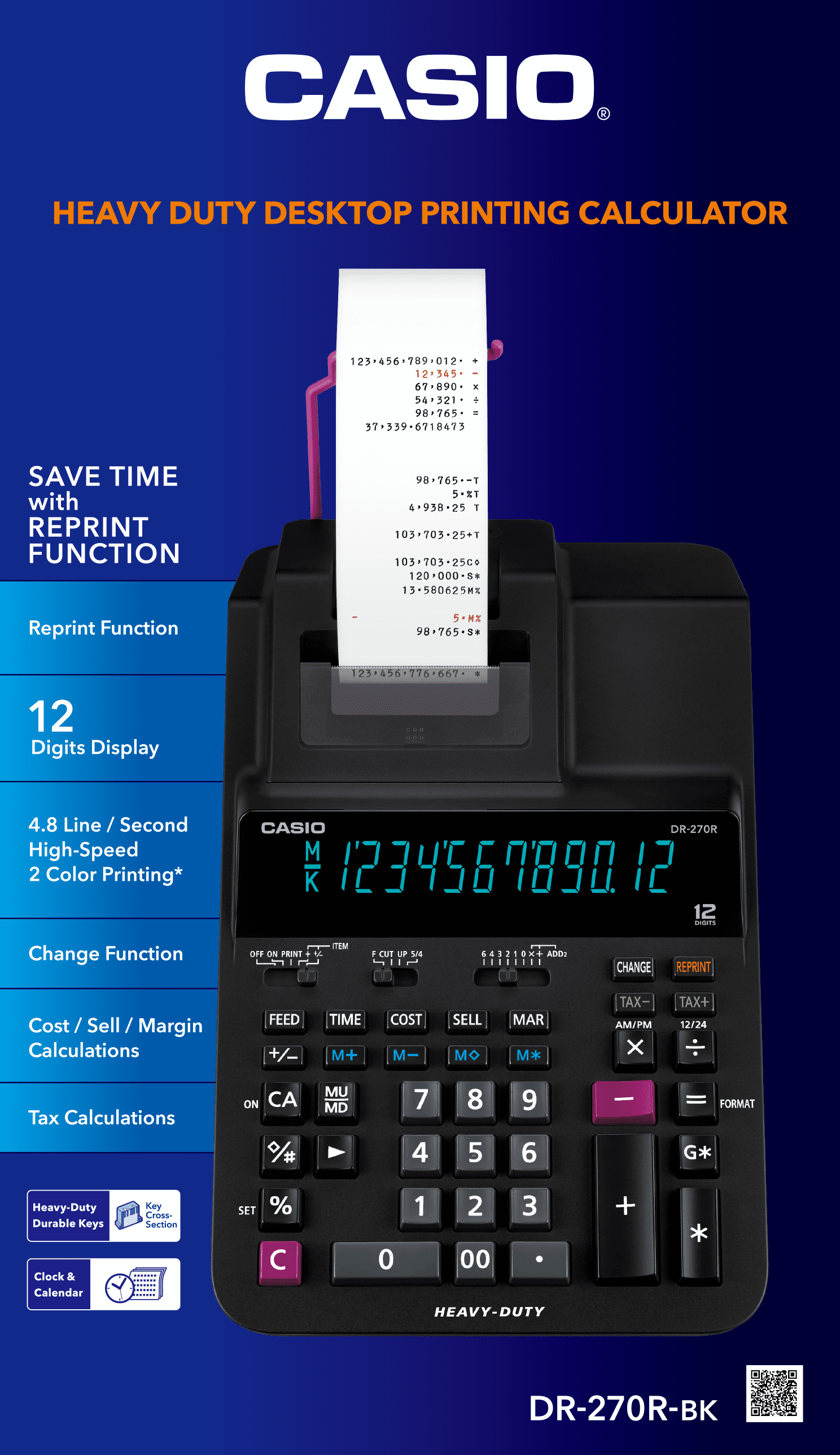 Casio DR-270TM 12-Digit Tax/Exchange Printing Calculator - Walmart.com