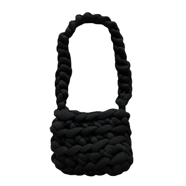 Bolso de mano de lana lindo exquisito tejido a mano mano de obra fina bolso de hombro de lana para la vida diaria negro