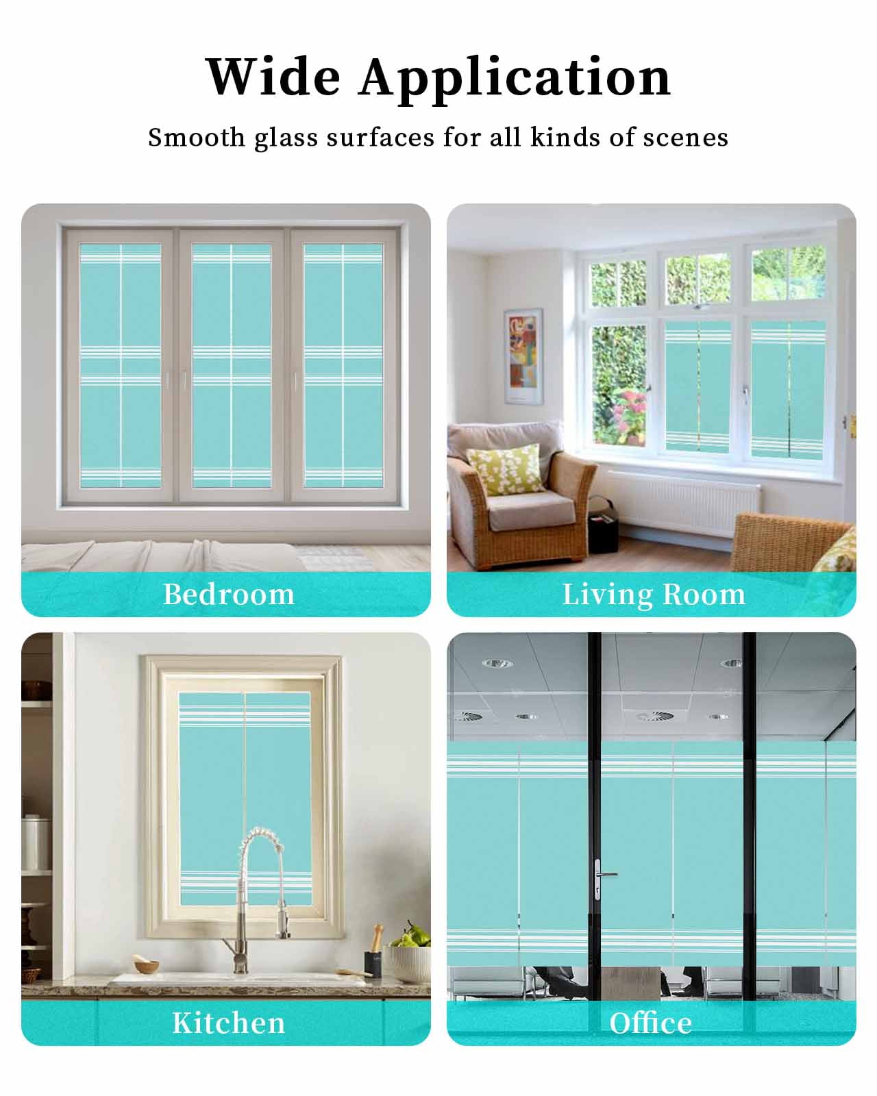 Window Privacy Film, Aqua Stripes UV Sun Blocking Window Tint Film Heat Control One Way Blackout Window Film, Farmhouse Modern Vertical Lines Non Adhesive Static Cling Window Sticker 19.6x39.3 In