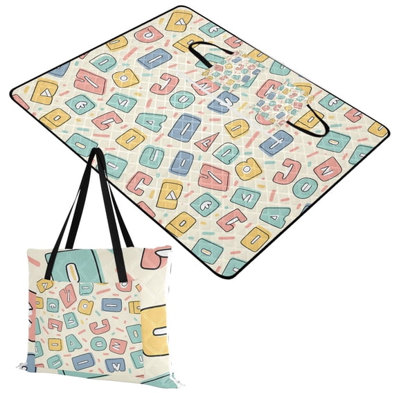 Extra Large Picnic Beach Blanket Waterproof Sand Proof Portable Outdoor Mat Cartoon Letters 60x80