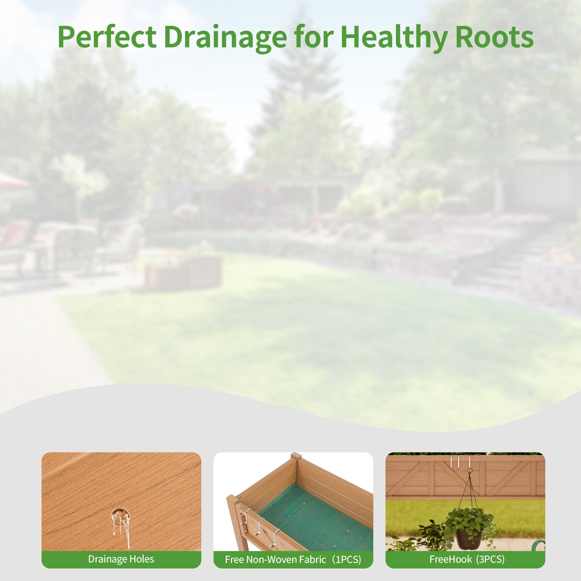 AwayHome 47.2"L x 17.3"W x 27.7"H 2-Tier Teak Outdoor Elevated Raised Garden Bed with Wheels&Handle