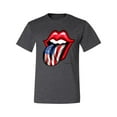 thumbnail image 2 of Wild Bobby, American Flag Lips Tongue Out, Men Graphic Tees, Heather Black, 2XL, 2 of 3