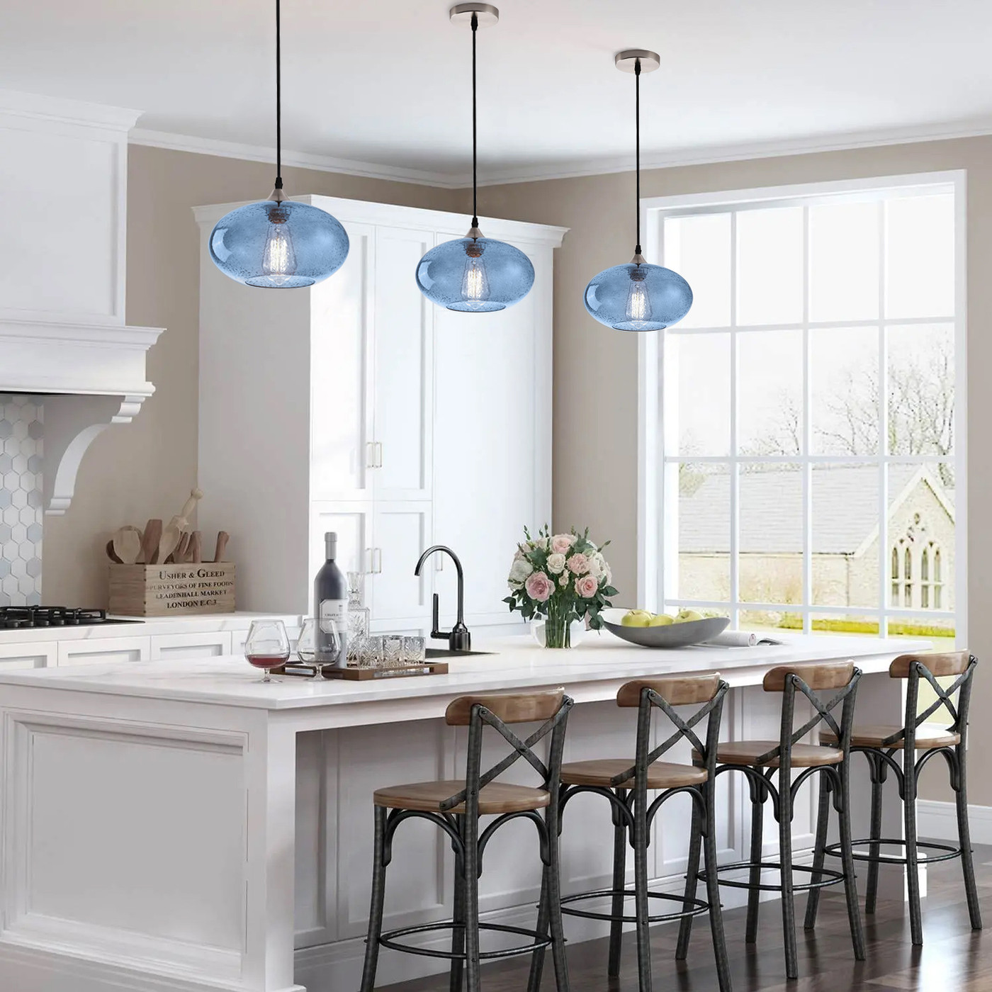 Aiwen Blue Glass Pendant Light Kitchen Modern Ceiling Lamp E27 Base Light Fixture