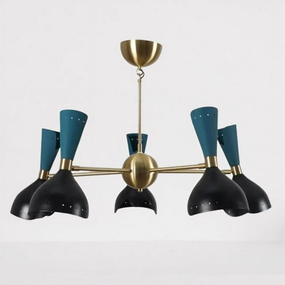Double Shade 5 Arm 10 Light Mid Century Italian Sputnik Chandelier, Stilnovo Style Handcrafted Brass Chandelier, Contemporary Ceiling Light