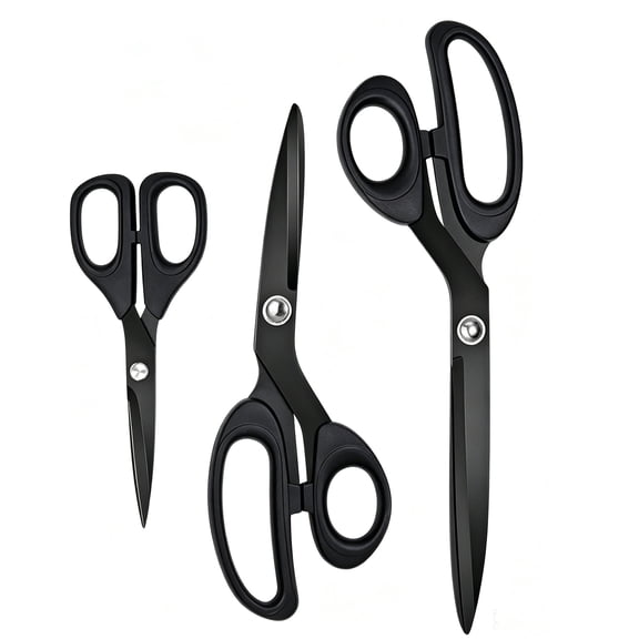 Jorunhe Black Titanium Scissors Set,Sharp Non Stick Blade,Fabric Shears for Sewing,Office and Home Use 3 Pack (10''/9''/6.5")