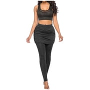 AherBiu Skirted Leggings for Women Stretch High Waisted Yoga Pants Soft Workout Mini Skirt Leggings
