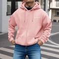 thumbnail image 2 of RUTAYY Men's Zip Up Hoodie Long Sleeve Front Pocket Cursive Letter Graphic Jacket Sweatshirt Light Pink, 2 of 4