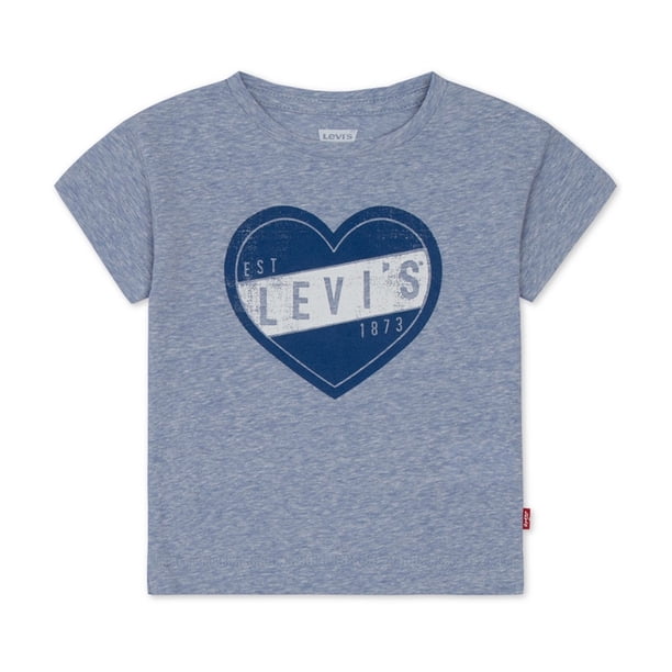 Levi's Camiseta gr?fica con muescas en el coraz?n para ni?as, azul, L (14) Levis Camiseta gráfica
