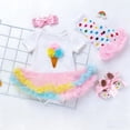 thumbnail image 5 of NAFUU Girls Clothes Little Girl Outfits Short Sleeve O-Neck Cute Cartoon Print Letter Romper And Colorful Skirts Shoes With Hairband Birthday Party Vacation Outfits For Girl 0-3 Months, 5 of 6