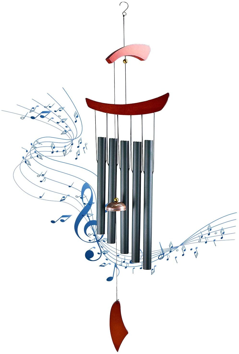 Large Wind Chimes Outdoor Deep Tone,Wooden Windchime with 6 Metal Tubes