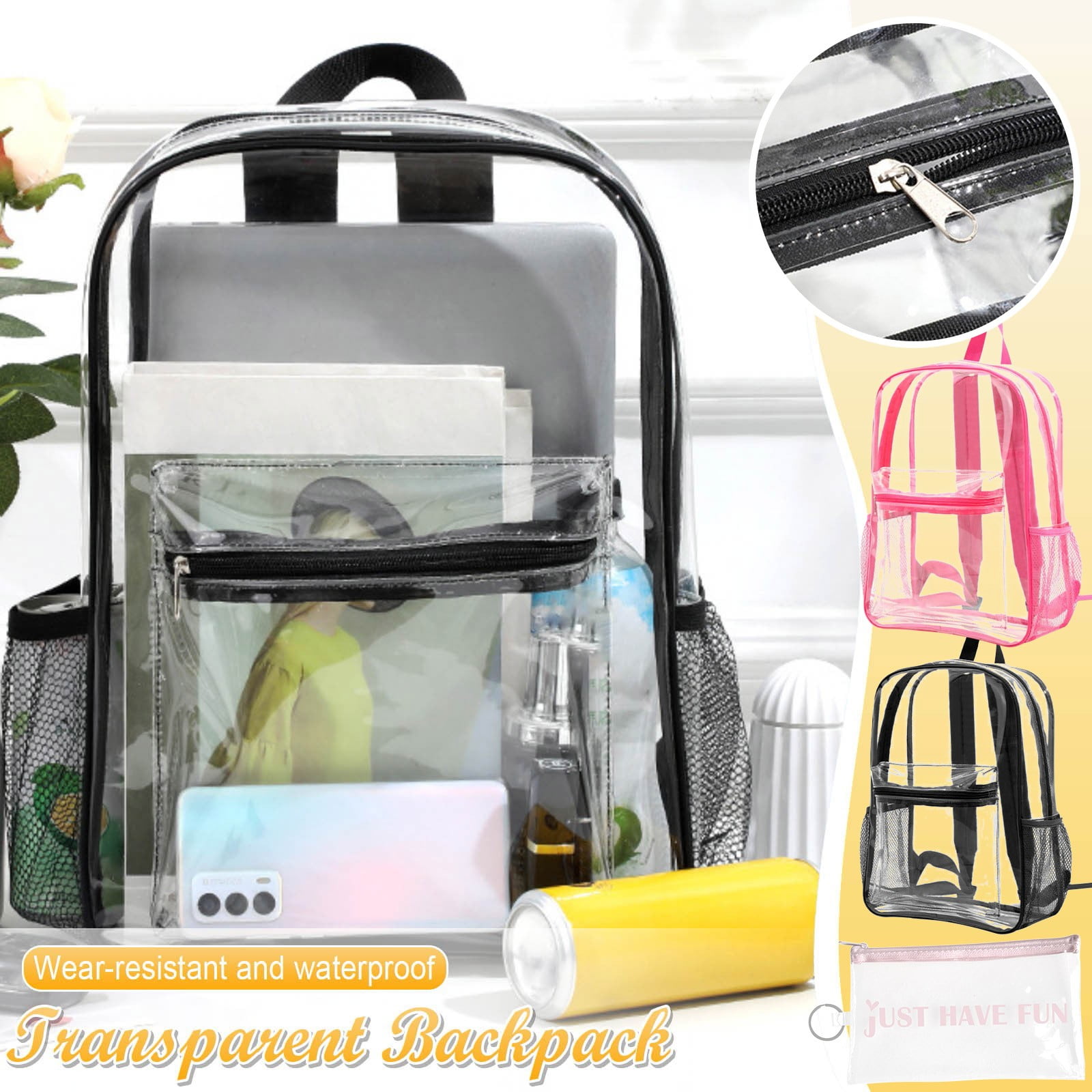 Clear Backpack- with Pencil Pouch Black Trim