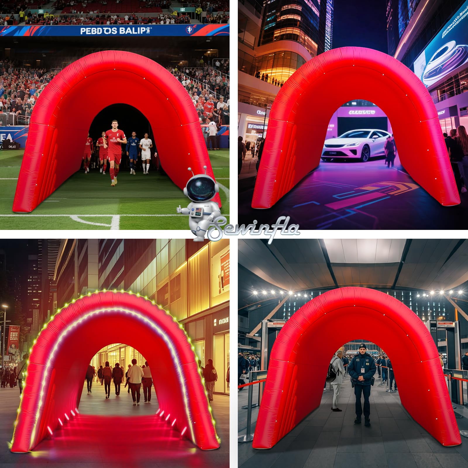Inflatable Sports Tunnel Entrance with Blower Inflatable Tunnel Tent for Business Advertising Event Exhibition 20X10x10Ft Red